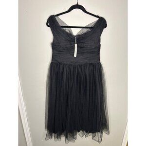 Trina Turk Renai off the shoulder black tulle fit and flare mini dress womens 10